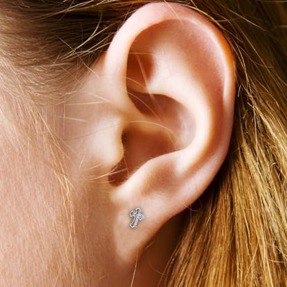 Mikovivi Titanium Steel Cross Flat Screw Back Small Stud Earrings