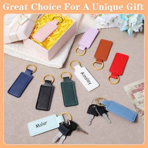 60 Pcs Leather Keychains Blank Bulk Leather Laser Engraving Keychains Gift for Women Men Christmas Birthday (10 Colors)