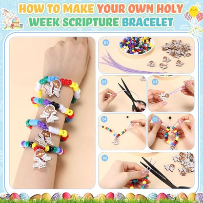 Canlierr 36 Set Religious Easter Crafts Holy Week Bead Bracelets Making Kit with Resurrection Story Card Jesus Pendant for Easter Resurrection Verse Story Decor Christian Sunday School Church Activity