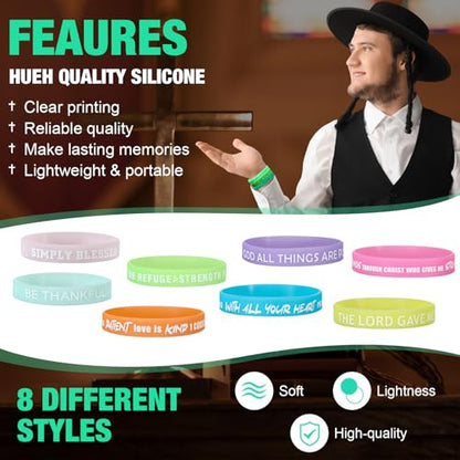 Ecation 200 Pack Glow in the Dark Silicone Bible Verse Bracelets Bulk, Inspirational Scripture Wristbands for Church Groups, Sunday School, Religious Events - Christian Gift Ideas - color: Bright Color