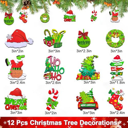 12 Piece Christmas Tree Decorations Set, Wooden Christmas Ornaments Bulk - style: ornaments set
