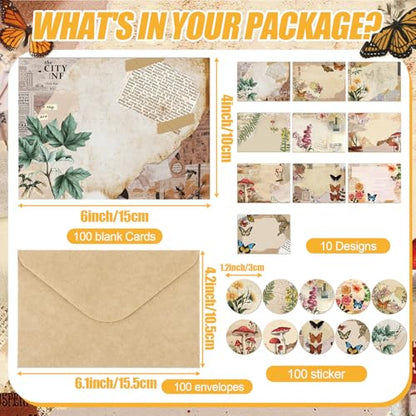 Motiskyy 50 Pcs Blank Greeting Cards 4x6, Blank Cards with Envelopes, 10 Designs, Ideal Stationary Set for All Occasions, Stationary with Matching White Envelope and Sticker(Nature Vintage) - style: Nature Vintage