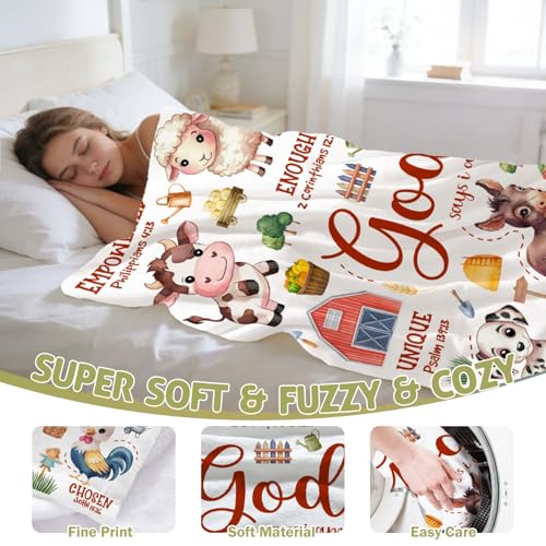 Farm Animals Blanket,Christian Gifts,Bible Verse Throw Blanket - color: Bible-farm Animal, size: 30"x40"