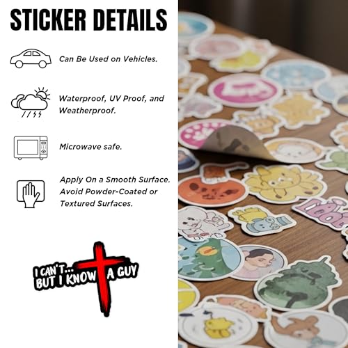 (3Pcs-3") I Can't But I Know A Guy Sticker Jesus Cross Funny Christian Catholic Religious Faith Waterproof Die-Cut Vinyl Sticker for Laptop Water Bottle Hard Hat Decal Stuff Gift for Her Him 3 Inches - size: 3 Inches