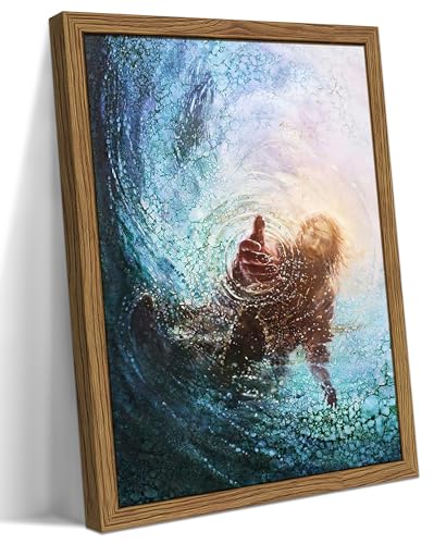 Wood Framed Jesus Christian Wall Art, Hand of God Canvas Paintings Posters Prints, Christ Religion Bible Jesus Salvation Wall Decor for Church Study Prayer Room Home Decoration 12x16 in - color: Wood Framed Hands of Jesus, size: 16"L x 12"W