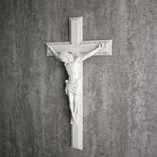 BC Catholic Crucifix Wall Cross 12" H Jesus Cross Wall Decor - color: White