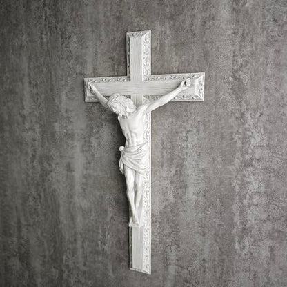 BC Catholic Crucifix Wall Cross 12" H Jesus Cross Wall Decor - color: White