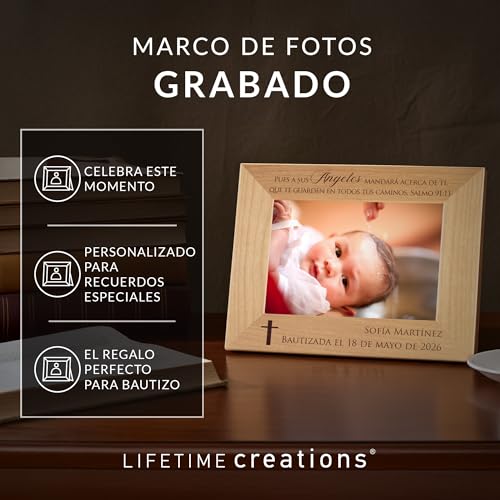 Lifetime Creations Marco de Foto Personalizado para Bautizo – Regalo de Bautismo Grabado para Niño o Niña, Recuerdo de Bautizo, Marco de Madera con Grabado (Foto 4x6 Horizontal) - color: Personalizado - Bautizo (en Español), size: 4" x 6" Landscape