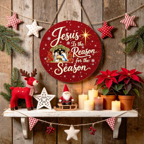 Harooni Religious Christmas wreath for front door 12x12 inch - color: Jesus Christmas