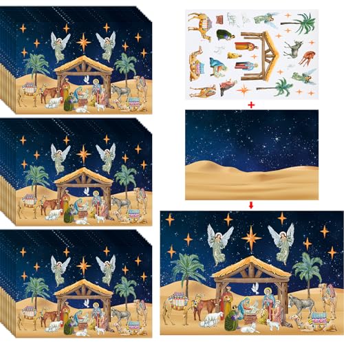 Yexiya 60 Sheets Christmas Nativity Stickers Make a Scene Kit,Classic - style: Classic