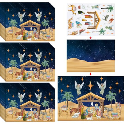 Yexiya 60 Sheets Christmas Nativity Stickers Make a Scene Kit,Classic - style: Classic