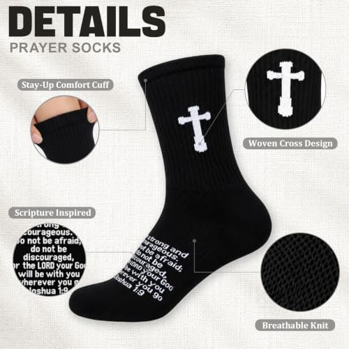 3 Pairs Unisex Cross Socks,Gifts for Christian: Easter Christmas - color: Joshua 1:9 - Black