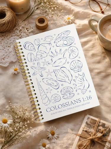Bible Study Journal for Women,Christian Faith Gifts for Women Teen Girls,Church Sermons Notes Journal,Seashell Colossians 1:16 Bible Hardcover Spiral Notebook 5.5x8.3 - color: conchs colossians 1:16