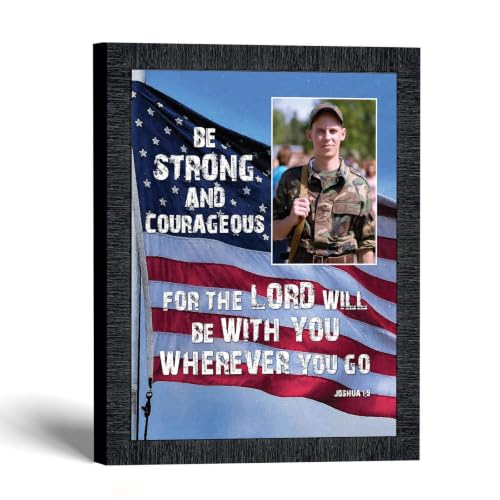 Be Strong and Courageous Military Picture Frames, Patriotic Wall Art - color: Charcoal, size: 11"L x 14"W