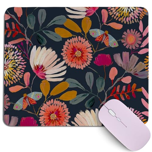 Spring Black Colorful Floral Mouse Pad,Summer Dark Floral Plants Desk Mat for Computers Laptop,Vibrant Flower Desk Pad for Living Room Bedroom Dorm Decor,10.2x8.2Inch - color: Black Wildflower