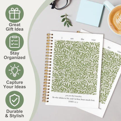 Sage Green Christian Spiral Notebook, Religious Journal Gifts for Women, Inspired Botanical Bible Scripture Hardcover Journal Notebook for Church Office,5.5x8.3 Inch - color: white-Sage Green Christian