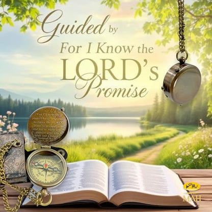 Handmade Religious Brass Compass Gift with Engraved & Embossed Faith Messages – Inspirational Christian Religious Gift Keepsake for Baptism, Confirmation, Christening, First Communion or Christmas - style: For I Know – Edition 1