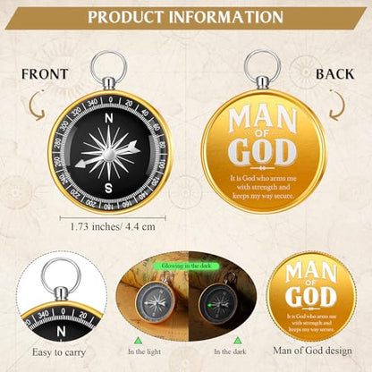 Chiisong 25 Set Christmas Man of God Gifts Include 25 Christian Mini Compass 25 Religious Notebooks 25 Bamboo Ballpoint Pens for Man Christmas Pastors Church Travel Party Favors(25 Sets,Black, Gold) - color: Black, Gold