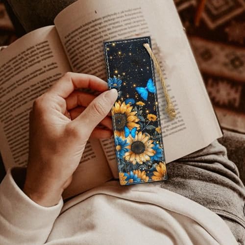 Butterfly Sunflower Bookmark Set of 2 for Bibles Personalized Bookmark for Book Lovers Bookmarks for Reading Lovers Increase Reading Interest - color: Blue Butterfly and Sunflower