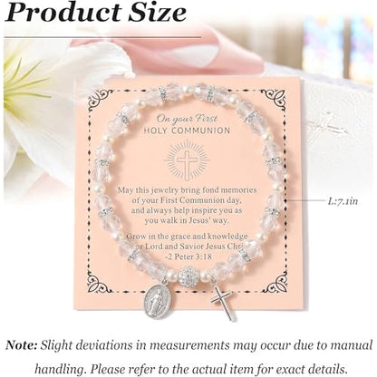 Women Stretch Rosary Bracelet Beaded Crucifix & Miraculous Medal - color: HOLY1