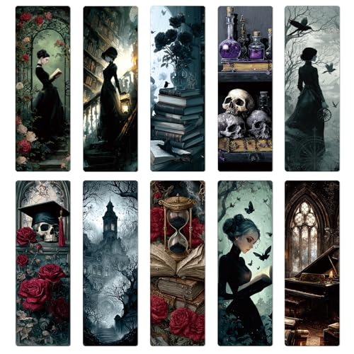 Dark Academia Bookmarks for Women - 100 Pcs Gothic Witchy Vintage Bookmark Dark Romance Book Mark Skull Rose Page Marker Clip Gifts for Book Lovers Students Teachers Bookish Reading - color: Dark Academia