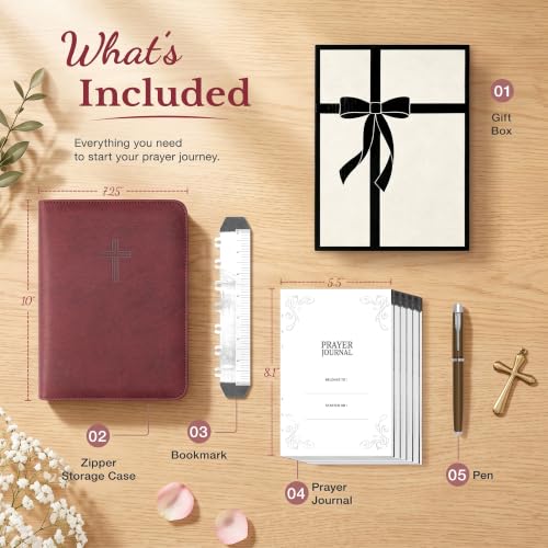Ospelelf Refillable Prayer Journal with Leather Red 6 Ring Binder 3-Month - color: red