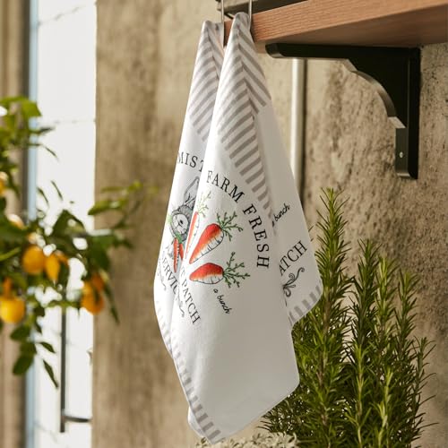 MelonBoat Easter Kitchen Towels Set of 2, Easter Bunny Carrot Patch Decorative Dish Towels, 18x28 Inch Happy Easter Hand Towels, Cute Happy Spring Hand Drying Tea Towels for Home Bathroom Kitchen