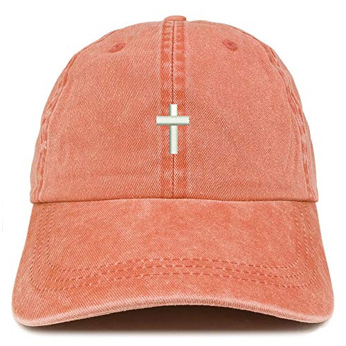 Trendy Apparel Shop Cross Embroidered Washed Cotton Adjustable Cap - color: Orange