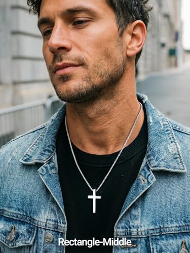PROSTEEL Cross Necklace for Men Stainless Steel Pendant Chain - color: Silver, size: 18 inches(46cm)-women's average length, style: Medium Cross: 1.6"*0.9"