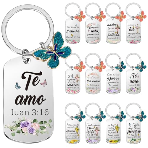Misdary 12 Pcs Christian Bible Verse Keychain Bulk for Women - style: Spanish