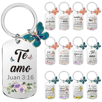 Misdary 12 Pcs Christian Bible Verse Keychain Bulk for Women - style: Spanish