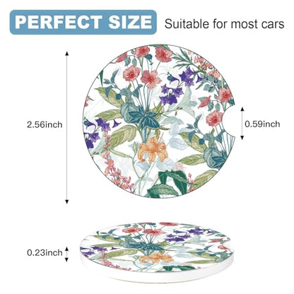 Ceramic Car Cup Holder Coasters Set of 2, 2.56 in Trumpet Flower - color: Colorful Trumpet Flowers