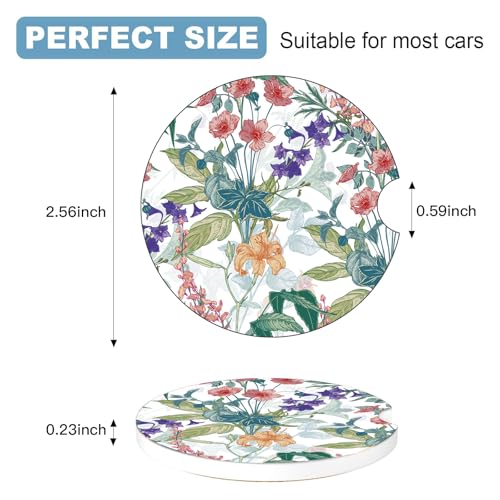 Ceramic Car Cup Holder Coasters Set of 2, 2.56 in Trumpet Flower - color: Colorful Trumpet Flowers