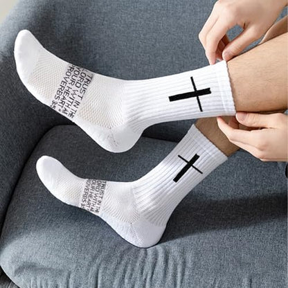 6 Pairs Christian Socks Cross Prayer Socks with Bible Verse,Christian Gift for Man Women Youth Birthday Christmas - color: 3:5-white