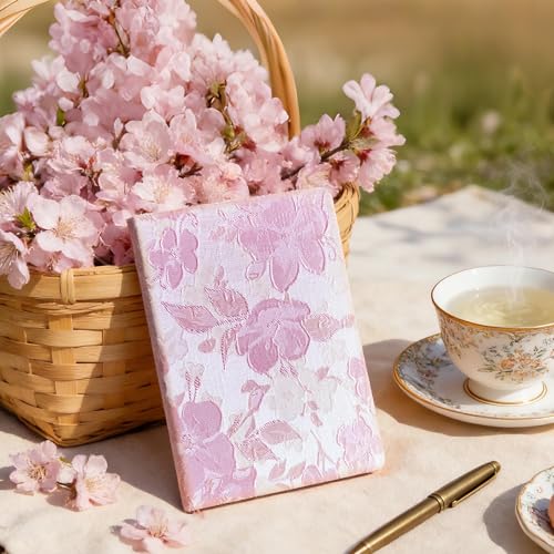 Pink Notebook, A5, Ruled Journal, Hardcover, Lay-flat, Embroidered Flower Journal, Beautiful Journal, Cute Notebooks for Women, Gift for Her, Writing Journal, Gratitude Journal, Peach Blossom - color: Flower-Peach Blossom