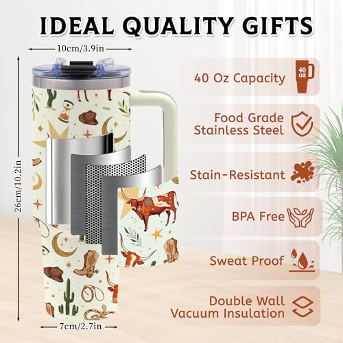 Rodeo Gifts for Women, 40oz Cowgirl Western Tumbler with Handle - color: Cowboy-Beige