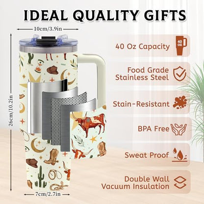 Rodeo Gifts for Women, 40oz Cowgirl Western Tumbler with Handle - color: Cowboy-Beige