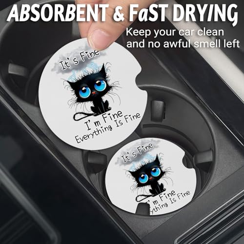 Yonlevres Car Coasters for Cup Holders, Black Cat, 2.75", 2 Pack - color: Black