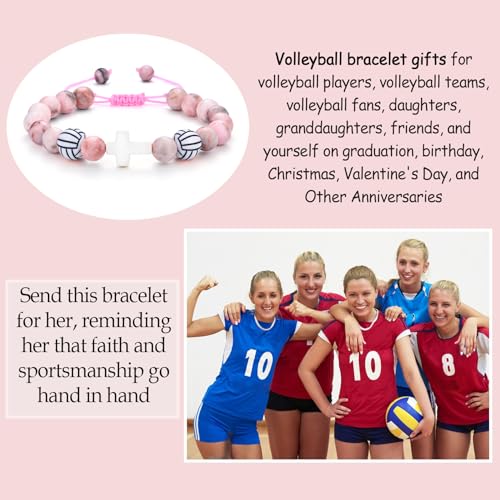 Baseball/Basketball/Soccer/Softball/Volleyball Bracelet for Girls Women- Cross Charm Beaded Bracelets, Christmas Birthday Easter Graduation Gifts for Daughter Granddaughter Niece Sister Coach - style: Volleyball