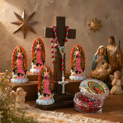 12Set Our Lady of Guadalupe Statues with Rosary Necklaces Baptism Favors