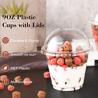 Lullaby 200 Pack 9oz Clear Plastic Cups with Dome Lids, Dessert Fruit Cups - size: 200PACK