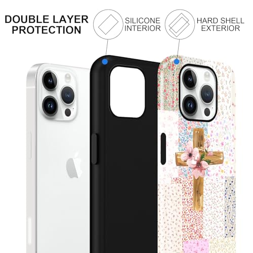 for iPhone 14 Pro 6.1'' Pink Flower Cross Christian Phone Case - color: Pink Flower Cross, size: iPhone 14 Pro