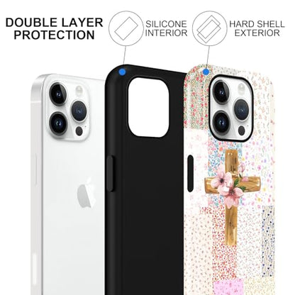 for iPhone 14 Pro 6.1'' Pink Flower Cross Christian Phone Case - color: Pink Flower Cross, size: iPhone 14 Pro