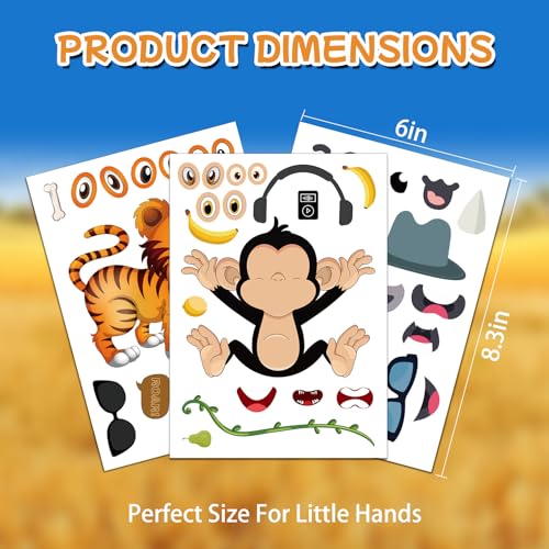 Aowplc 48 Safari Animal Make-a-Face Sticker Sheets for Kids - style: Safari Animals