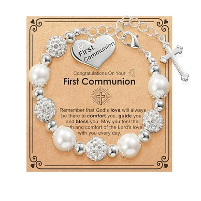 First Communion Confirmation Baptism Cross Bracelet for Girls, Catholic Jewelry Gifts for Kids Daughter Goddaughter Granddaughter 6+2 Inches - style: First Communion