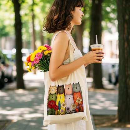 Aesthetics Canvas Tote Bag - Art Design Gift for Women, Reusable Purse Tote Bag with Inner Zip Pocket - style: Cat-03