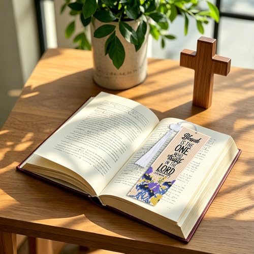 8 Pieces Christian Bible Verse Diamond Art Bookmarks 5d Christian Beaded Bookmark Acrylic Tassel Bookmark for DIY Making Beginners Adults Arts Craft Supplies (Floral Christian-1) - color: Floral Christian-1