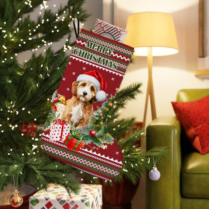 Cockapoo Dog Red and Green Christmas Stockings 16 Inch - color: Christmas21