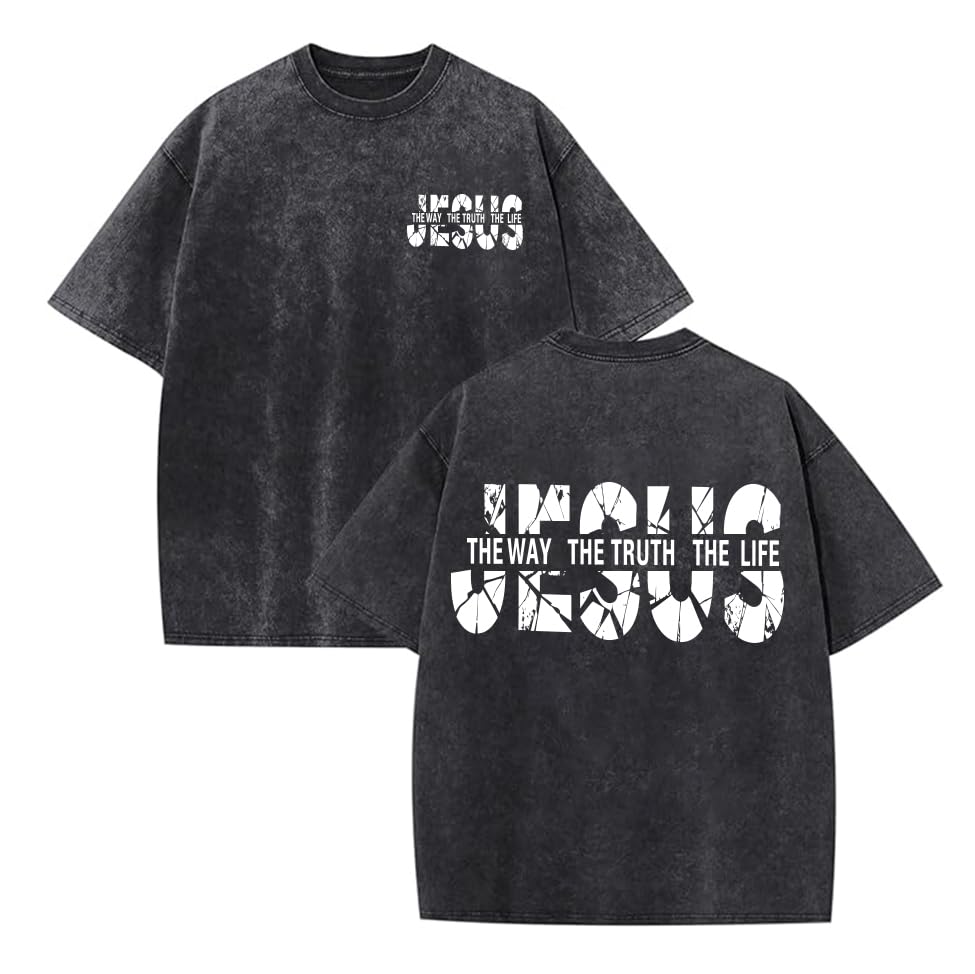 Eatbook Christian Shirts for Men Women Jesus Faith Oversized Acid Wash Tops - color: Darkgray Jesus, size: Small