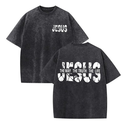Eatbook Christian Shirts for Men Women Jesus Faith Oversized Acid Wash Tops - color: Darkgray Jesus, size: Small